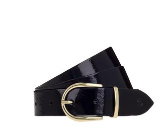 Tamaris Lederg&uuml;rtel TAMARIS Ellen Gold, Damen, Gr. 11,5, schwarz, Rindsleder, unifarben, G&uuml;rtel Lederg&uuml;rtel, 3 cm breit, klassische Dornschnalle in gl&auml;nzendem