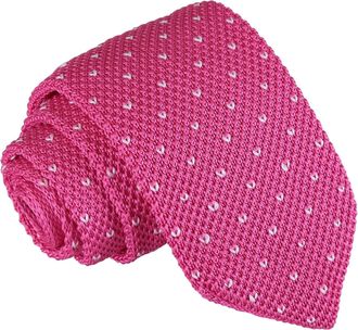 DQT Men Knit Knitted Casual Flecked V Polka Dot Slim Tie - Fuchsia Pink