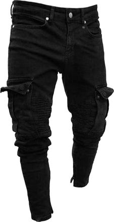 Generic Mens Distressed Biker Skinny Cargo Cotton Pockets Jeans, Ripped Slim Fit Stretch Denim Trousers, Comfortable & Stylish Casual Pants for Everyday Wear 