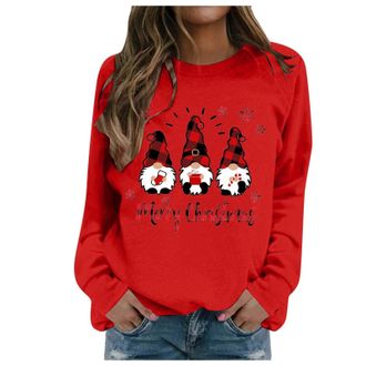 Generic Christmas Jumpers for Women Novelty Christmas Tree Gonk Elf Gnome Doll Print Xmas Sweatshirts Casual Loose Round Neck Fit Tunic Pullover Fleece Sweate