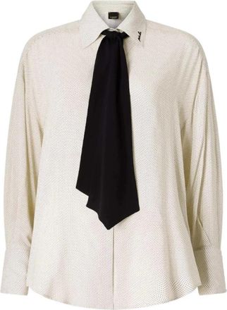 Pinko Oversized Blouse met Micro Polka Dots - Dames - Overhemden - Wit - XS - Satijn - Overhemden
