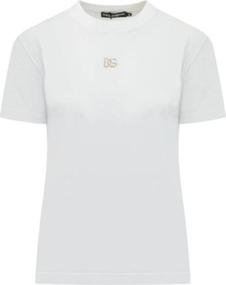 Dolce & Gabbana T-shirt met geborduurd logo - Dames - T-shirts - Wit - S - Nylon - Tops