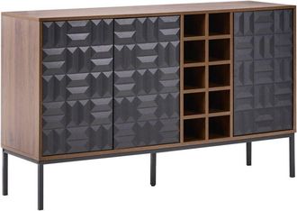 Beliani Aparador de 3 puertas con estante y botellero patrón geométrico sala de estar marrón oscuro Caraquet
