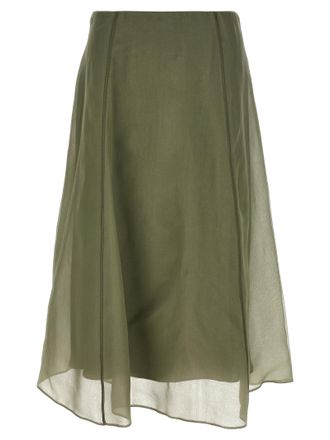 Brunello Cucinelli Bicolor Silk Midi Womens Skirt