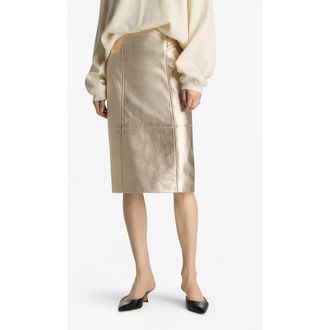 St. John Metallic Leather Skirt in Champagne at Nordstrom, Size 4