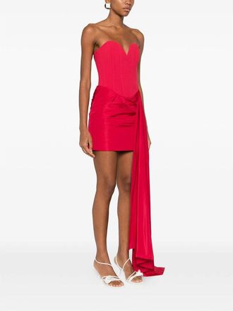 Rebecca Vallance Asymmetric Hem Draped Bustier Dress - Red
