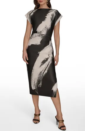DKNY Pleated Sheath Cocktail Dress in Black/Cream at Nordstrom, Size 14