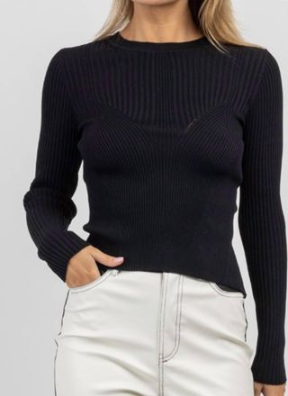 Lush Ribbed Bustier Lace Back Top In Black