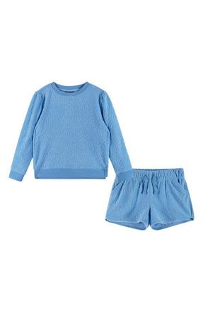 Andy & Evan Kids Terry Cloth Sweatshirt & Shorts in Blue Floral at Nordstrom, Size 3Y