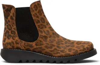 FLY London Fly London Womens Leopard Tan Chelsea Suede Leather Ankle Boots - SALV195