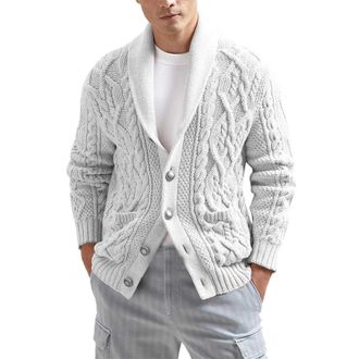 Generic Mens Chunky Knit Cardigan Mens Full Zip Up Knitted Cardigan Sweater Button Down Cable Knitted Sweater Middle-Aged and Elderly Sweater Men