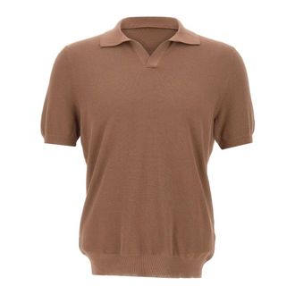 Gran Sasso V-neck Knitwear, male, Brown, Size: 3XL V-Neck Knit Polo