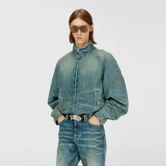 Diesel Padded jacket in dirty-effect creased denim - Denim Jackets - Man - Blue