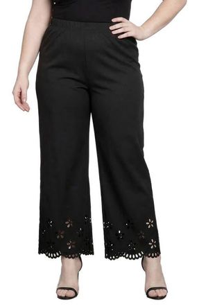 Standards & Practices Floral Eyelet Hem Pull-On Pants in Black at Nordstrom, Size 1 X
