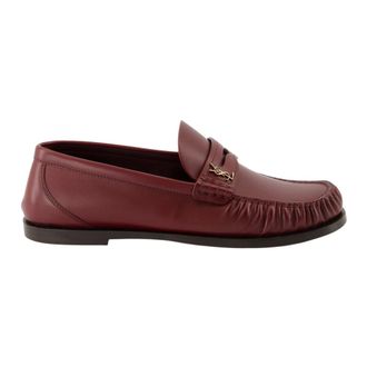 Saint Laurent Loafers, female, Red, Size: 10 US Bordeaux Leather Moccasins Fall-Winter 2025