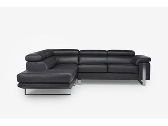VENTE-UNIQUE.COM Sofá rinconera piel 5 plazas negro 253x213cm