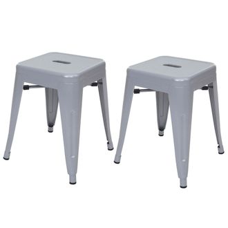 Hhg Nunca Usado] Juego De 2 Taburetes Hhg 804, Taburete De Metal Asiento Taburete, Metal Dise&ntilde;o Industrial Apilable, Gris