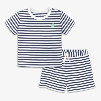 primary Baby Stripe Embroidered Set in Sunwashed Navy White Stripes at Nordstrom, Size 18-24M