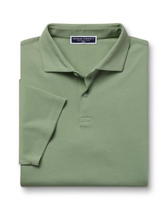 CHARLES TYRWHITT Smart Pique Cotton Polo - Green Size XL by Charles Tyrwhitt