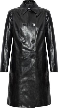 Jil Sander Abrigo de Cuero Cruzado - Coats - Mujer - Negro - L