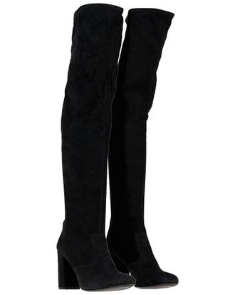 Saint Laurent Womens Suede Block Heel Knee-High Boot (Authentic Pre-Loved)