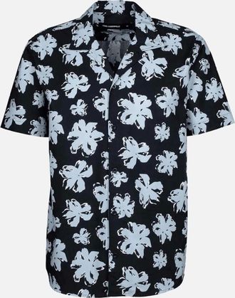 Karl Lagerfeld Mens Floral All Over Cuban Collar Black Shirt - Size: 42/Regular