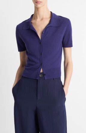 Vince Short Sleeve Button-Up Sweater in Deep Iris at Nordstrom Rack, Size Xx-Small
