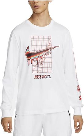 Nike Mens Nike Alphabet Logo Printing Round Neck Long Sleeves White T-Shirt DR8075-100