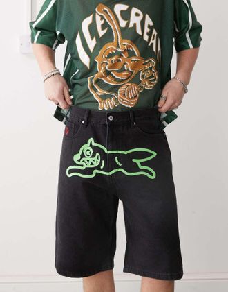 Icecream Pantaloncini di jeans neri con cane che corre-Nero