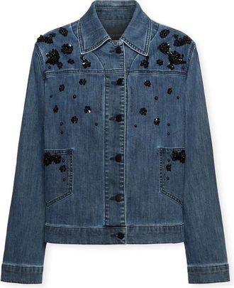 Elena Miro Boxy denim jas met borduursel - Dames - Spijkerjassen - Blauw - L - Denim - Jassen