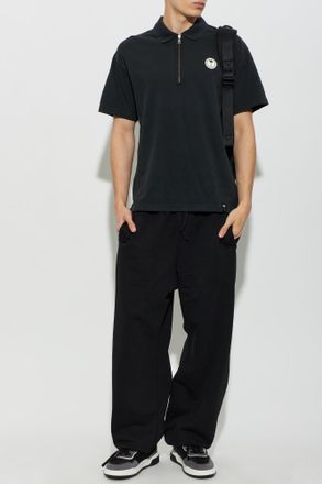 Palm Angels Cotton Polo Shirt With Sewn-on Logo, Mens, Navy Blue