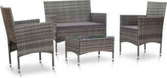 vidaXL Set De Muebles De Jard&iacute;n 4 Pzas Y Cojines Rat&aacute;n Sint&eacute;tico Gris Vidaxl