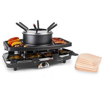 Klarstein Klarstein Entrecote, Grill 2in1 per Raclette & Fonduta, Pietra Naturale, 8 Persone, Sottopadella, 1100W