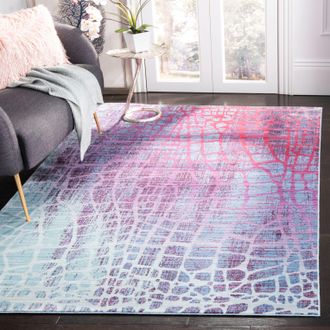 Safavieh Valencia Machine Made Area Rug, Blue / Fuchsia Contemporary Style Easy Care