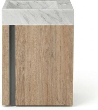 Saniclass Chaci Toiletmeubelset - 40x65cm - 1 deur - 1 kraangat - rechts - fontein natuursteen marmer - eiken