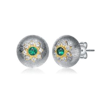 Rachel Glauber Two-Tone with Colored Cubic Zirconia Stud Earrings