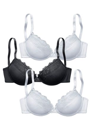 Petite Fleur Push-up-BH PETITE FLEUR, Damen, Gr. 70, Cup AA, weiss (2xwei&szlig;, 1xschwarz), Spitze, Obermaterial: 59% Polyester, 19% Baumwolle, 11% Elasthan, 11% Polya