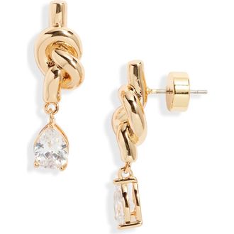 Nordstrom Cubic Zirconia Knot Drop Earrings in Clear- Gold at Nordstrom