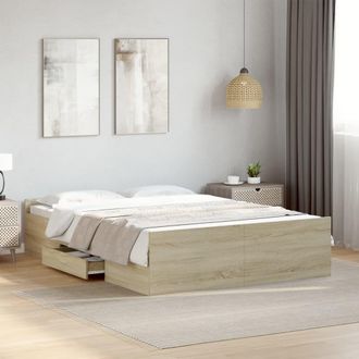 vidaXL Cama Con Cajones Madera Ingenier&iacute;a Roble Sonoma 135x190 Cm Vidaxl