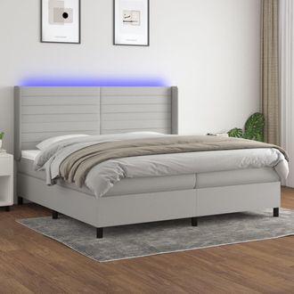 vidaXL Vidaxl - Cama Box Spring Con Colch&oacute;n Tela Y Led Gris Claro 200x200 Cm