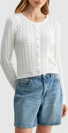 All in Favor Pointelle Button Down Cardigan in Ivory at Nordstrom, Size X-Large