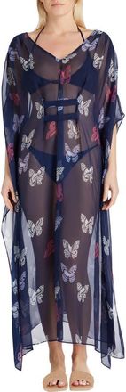 Valimare Florence Maxi Sheer Silk blend Cover-up Kaftan in Navy Blue at Nordstrom, Size Large