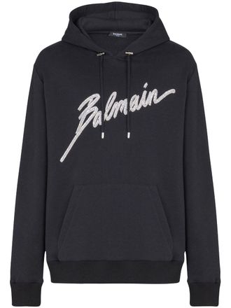 Balmain crystal-embellished hoodie - men - Cotton - 3XL - Black