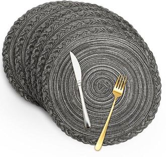 OEM Tovagliette - 6 Pezzi - 38 Cm - Tovagliette Rotonde In Cotone Intrecciato - Adatte Per Feste E Matrimoni - Tovagliette In Filato Di Cotone - Tovagliet