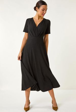 Roman Textured Wrap Bodice Midi Dress