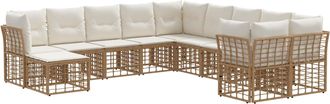vidaXL Conjunto De Sof&aacute;s De Exterior 11 Uds. Natural Y Crema Poli&eacute;ster Vidaxl