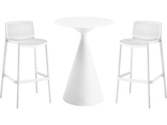 Habitat et Jardin Mesa De Jard&iacute;n Bistro Apilable n&eacute;ora Y Sillas Altas - 2 Plazas - Blanco