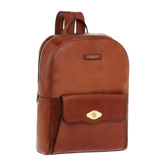 The Bridge Backpacks, female, Brown, Size: ONE SIZE Brown Leather Backpack with Golden Metal Details
