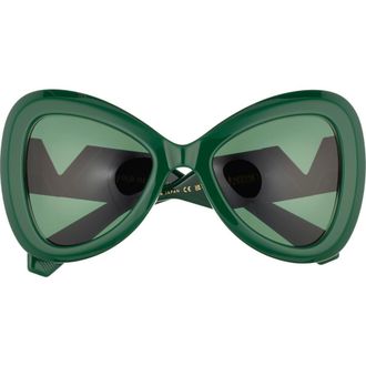 Valentino 55mm Polarized Triangular Sunglasses in Green Green Green at Nordstrom Rack