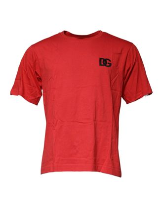 Dolce & Gabbana Mens Red Dg Logo Cotton Crew Neck T-Shirt